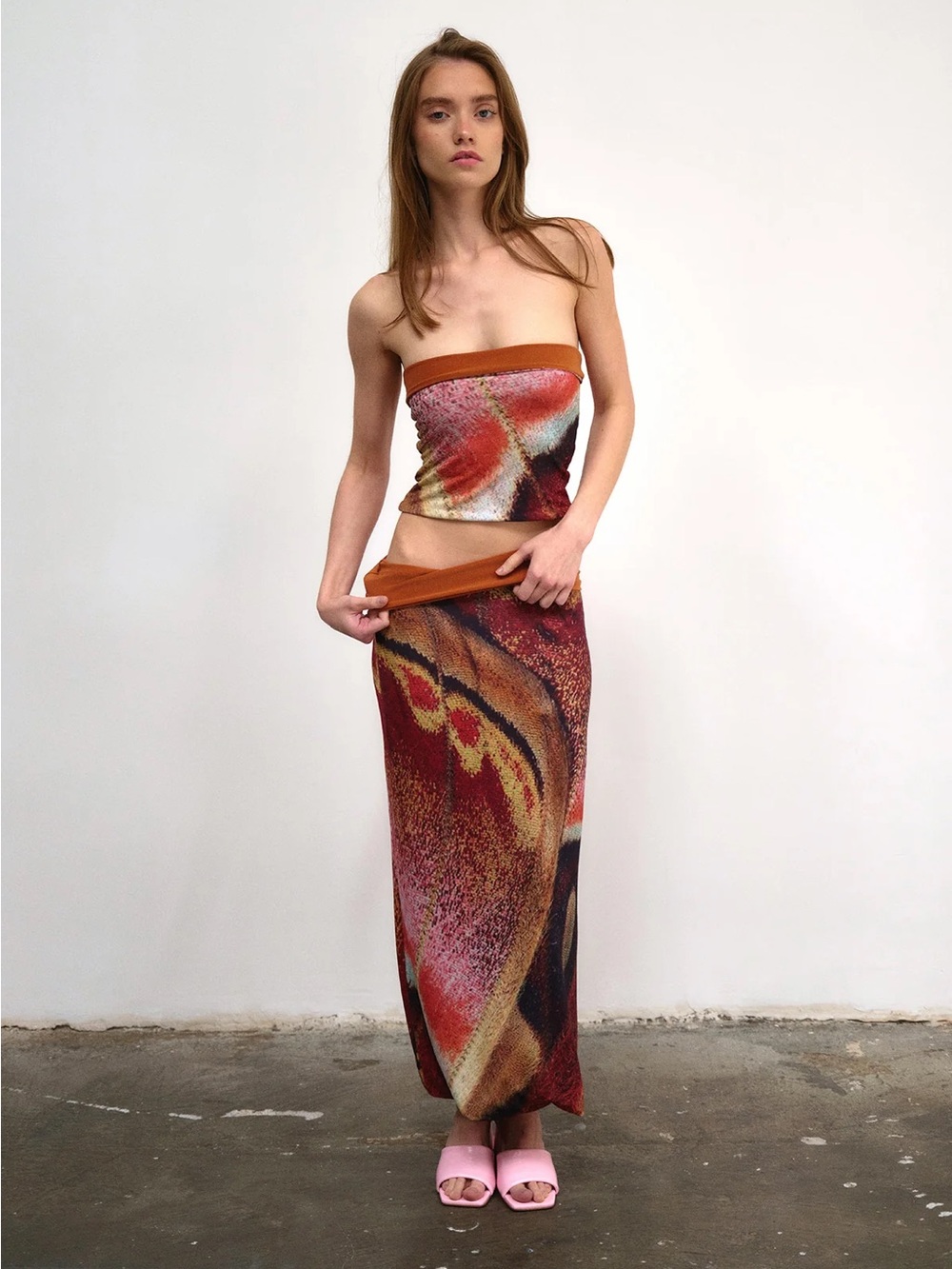 feners orange besos tube top tu x mi skirt set
